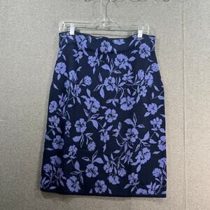 Isaac Mizrahi Live! Jacquard Sweater Skirt Size Medium Navy Floral